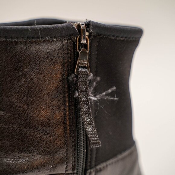 Vintage Prada Leather and Nylon Zip Up Ankle Boots - Picture 7 of 11